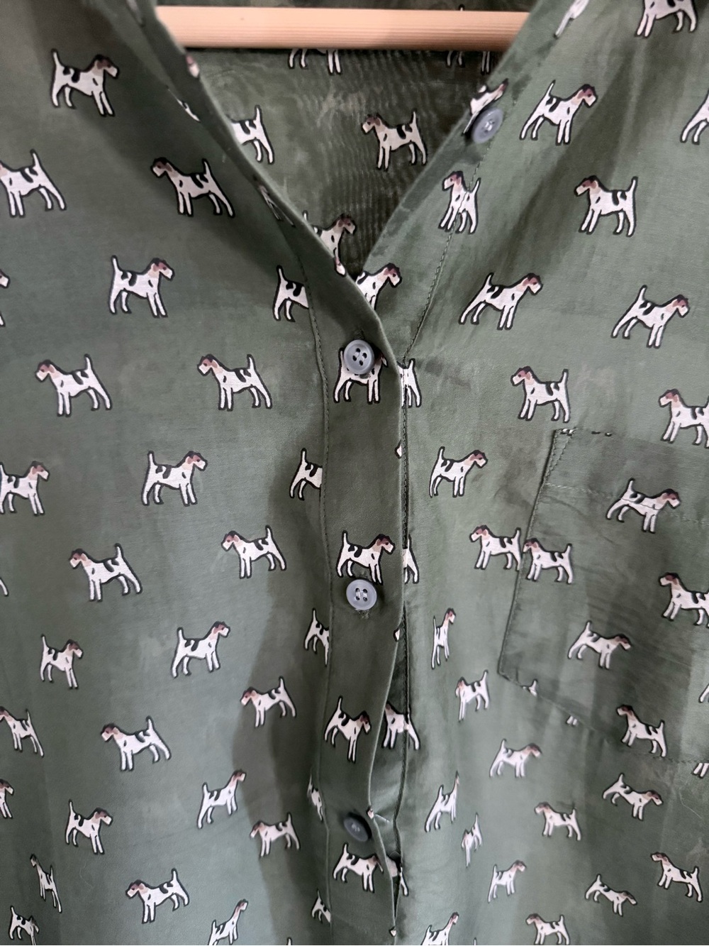 J. Crew Olive Green Dog-Print Women's Blouse - Picture 2 of 6